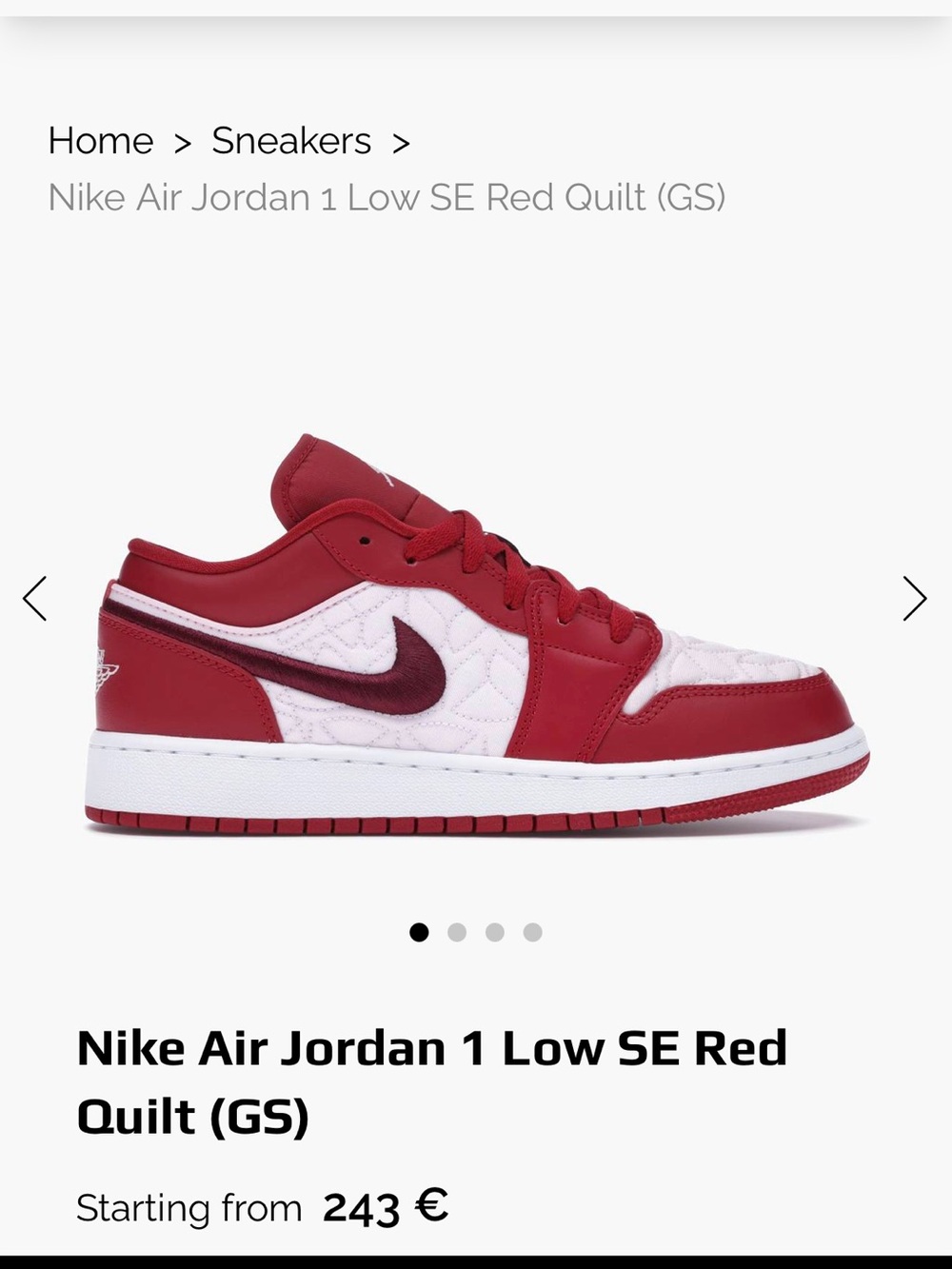 Nike Kids Air Jordan 1 Low SE - Red/White size 6.5 or women’s 8